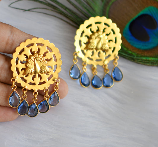 gold tone blue peacock earrings dj-19986