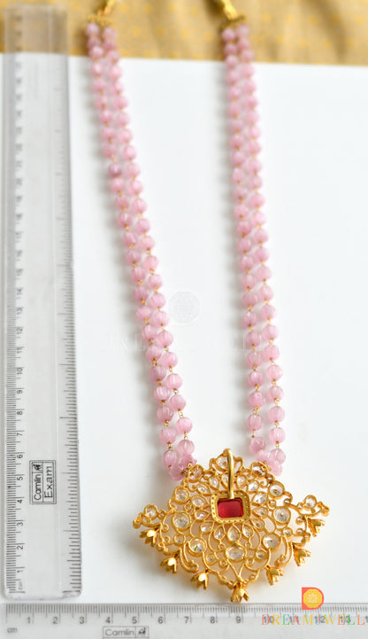 Gold look alike Moissanite pink-white stone designer necklace dj-36622
