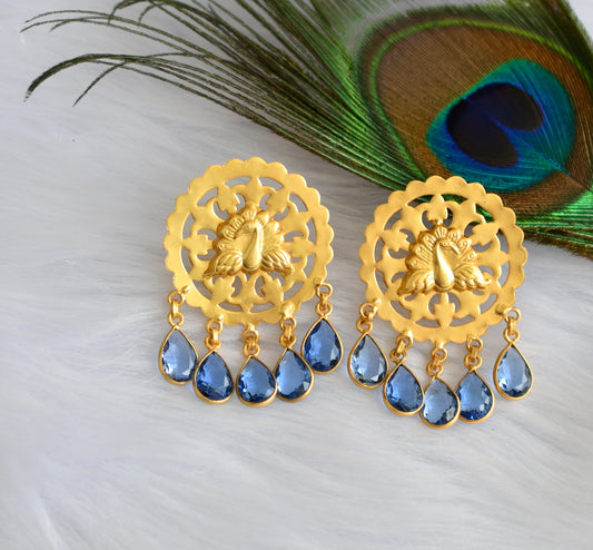 gold tone blue peacock earrings dj-19986