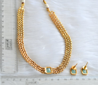 Antique gold sea green block stone choker necklace set dj-39687