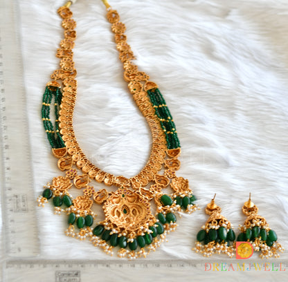 Matte finish cz white-kemp-green swan-Lakshmi coin double layer short haar set dj-38124