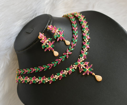 Gold tone Cz ruby-emerald-white necklace set dj-20093