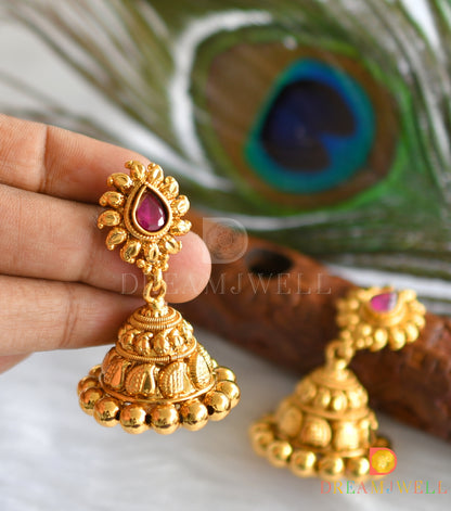 Antique gold tone Ruby-green pearl Lakshmi haar set dj-11509