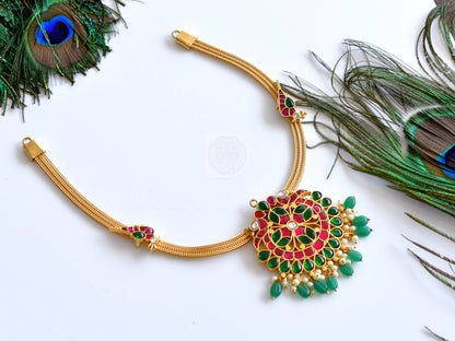Gold tone red-green Kundan jadau peacock designer necklace dj-35906