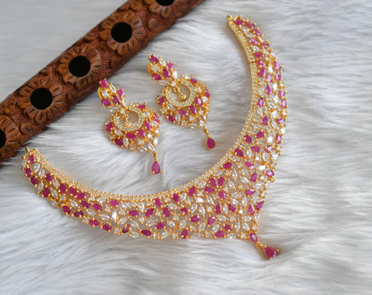 Gold tone cz ruby-white necklace set dj-20084