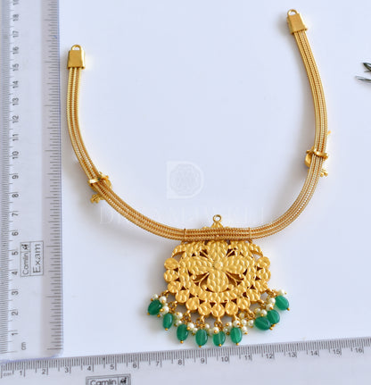 Gold tone red-green Kundan jadau peacock designer necklace dj-35906