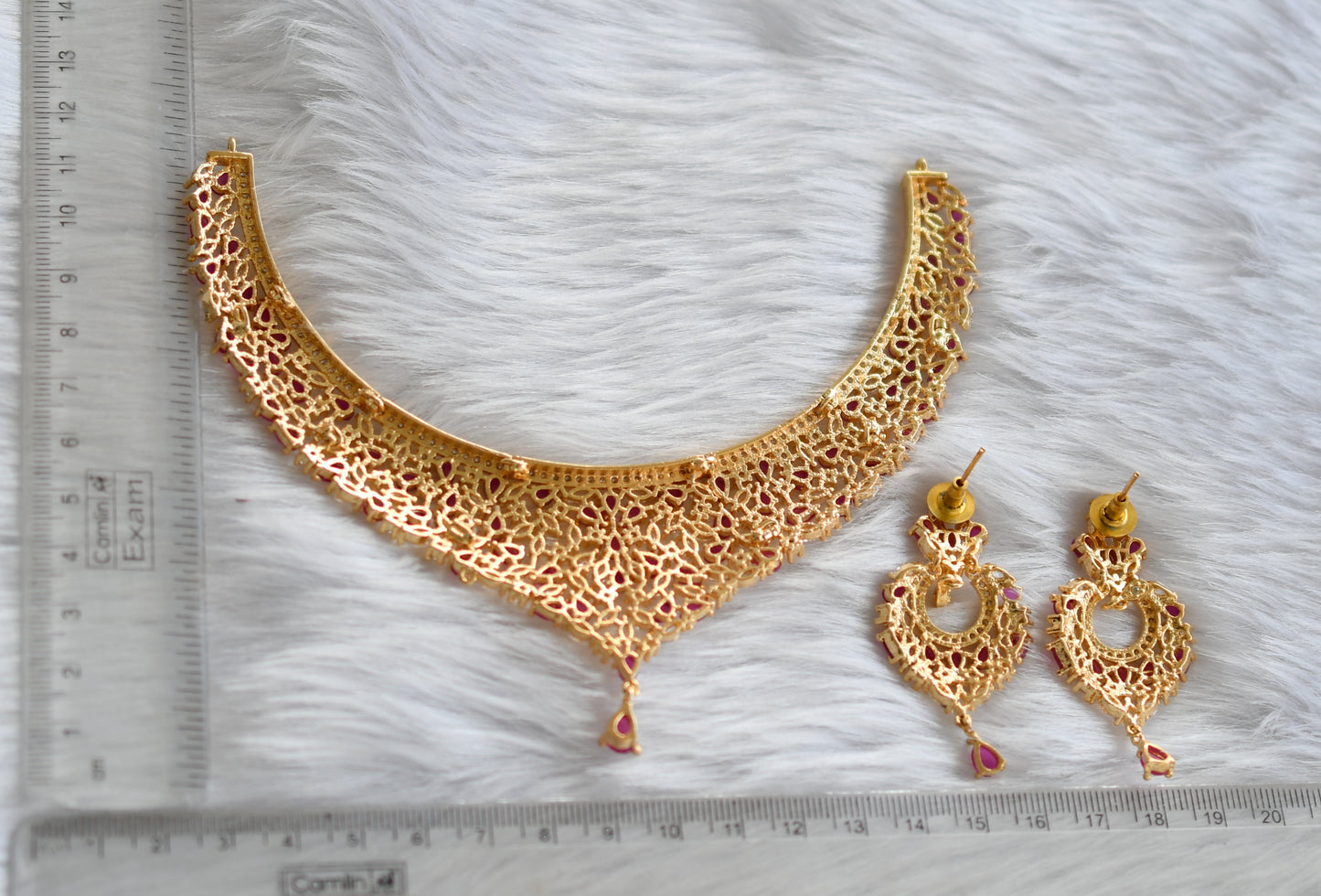 Gold tone cz ruby-white necklace set dj-20084