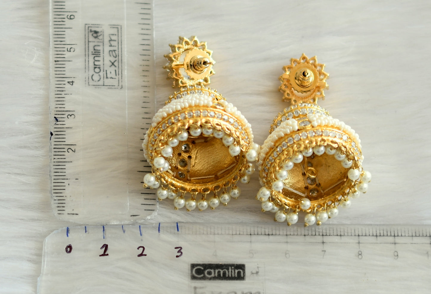 Gold tone cz white pearl  jhumkka dj-18892