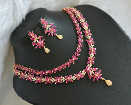 Gold tone cz ruby-white double layer necklace set dj-20094