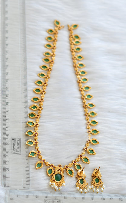 Matte finish ruby-emerald necklace set dj-40389
