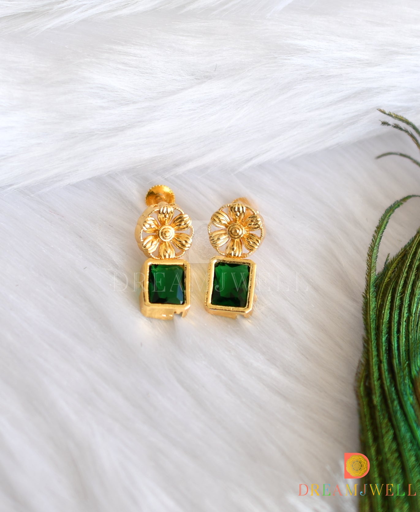 Gold tone flower bottle green block stone sufi necklace set dj-37398