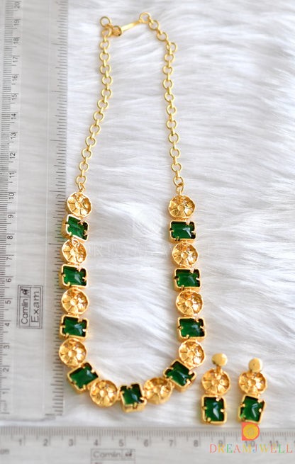 Gold tone flower bottle green block stone sufi necklace set dj-37398