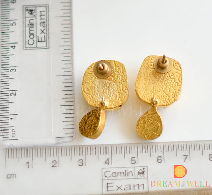 Gold look alike pink-blue kundan jadau swan earrings dj-36617