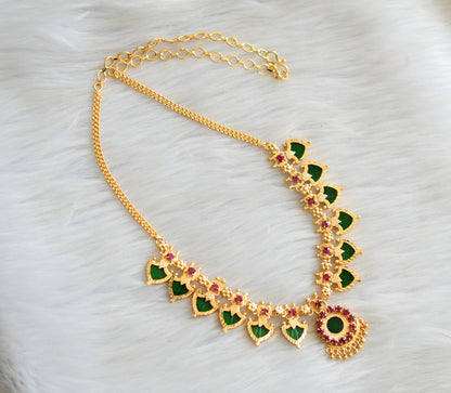Gold tone pink-green palakka necklace dj-18933