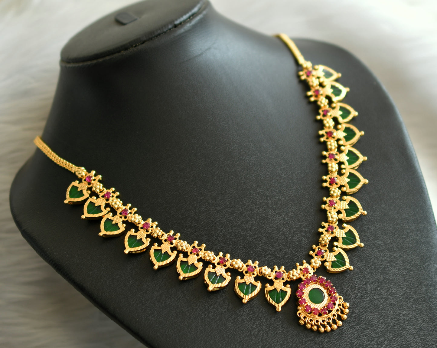 Gold tone pink-green palakka necklace dj-18936