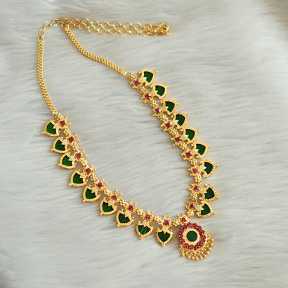 Gold tone pink-green palakka necklace dj-18936
