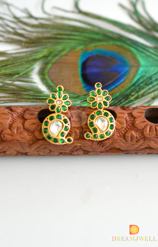 Gold tone green-white kundan jadau mango earrings dj-36596