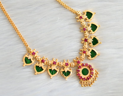 Gold tone pink-green palakka necklace dj-18931