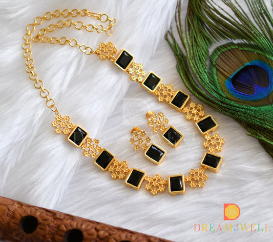 Gold tone black block stone sufi necklace set dj-37396