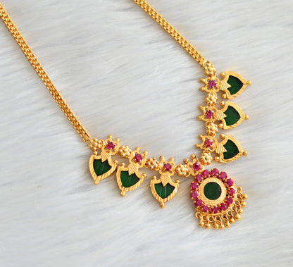 Gold tone pink-green palakka necklace dj-18930