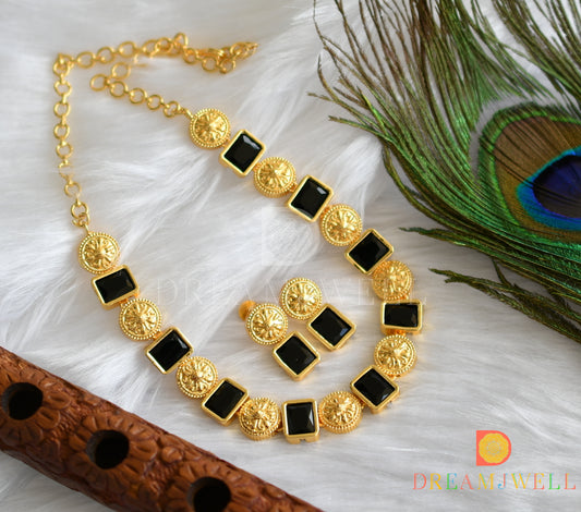 Gold tone round black block sufi necklace set dj-37401
