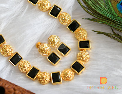 Gold tone round black block sufi necklace set dj-37401