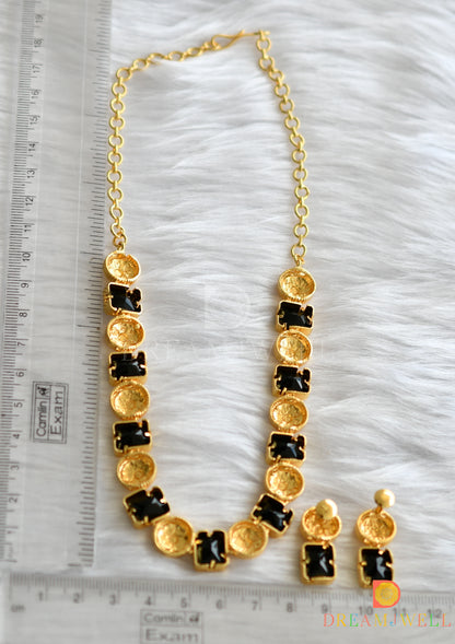 Gold tone round black block sufi necklace set dj-37401