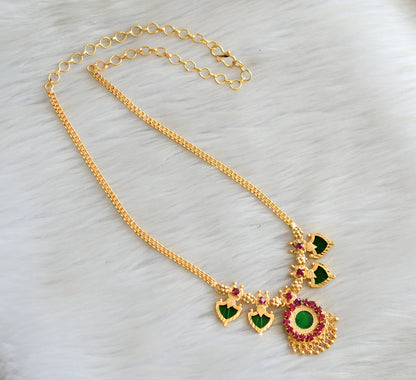 Gold tone pink-green palakka necklace dj-18929