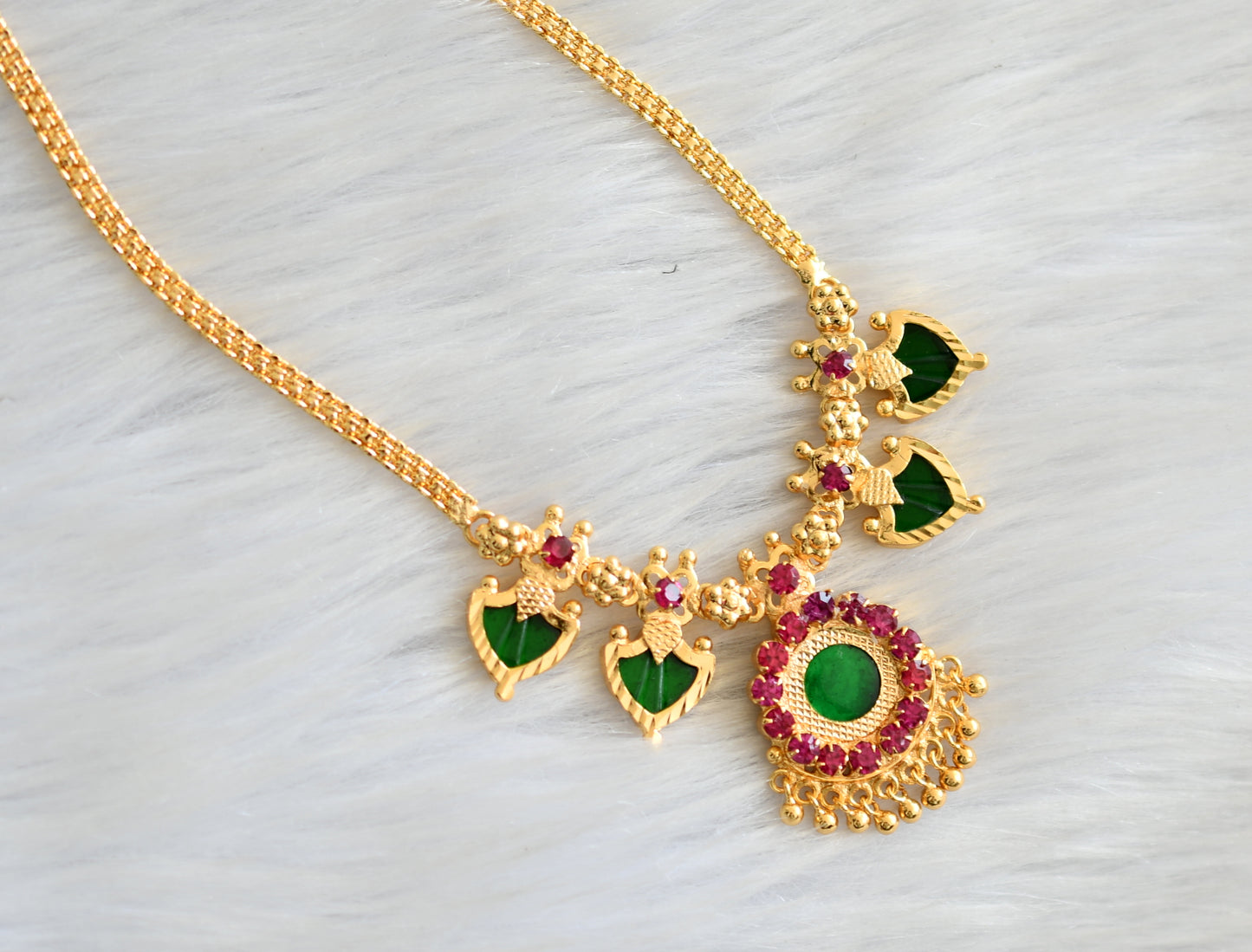 Gold tone pink-green palakka necklace dj-18929