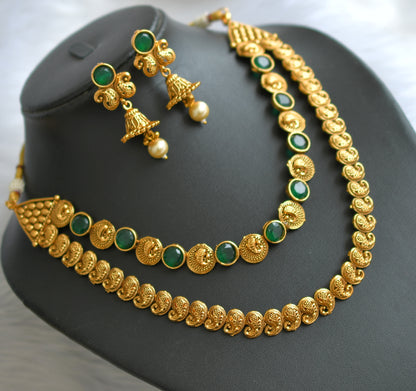 Antique gold tone green mango double layer necklace set dj-39688