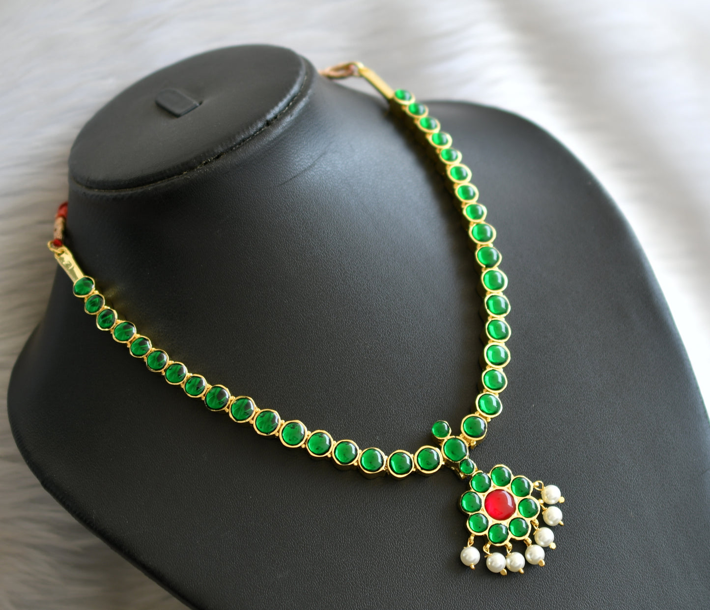 Gold tone semi precious green kemp attigai(necklace) dj-15121