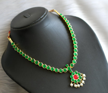 Gold tone semi precious green kemp attigai(necklace) dj-15121