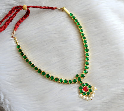 Gold tone semi precious green kemp attigai(necklace) dj-15121