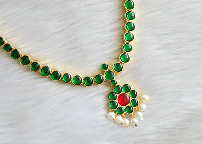 Gold tone semi precious green kemp attigai(necklace) dj-15121