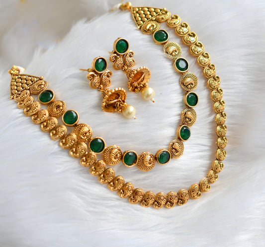 Antique gold tone green mango double layer necklace set dj-39688