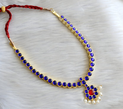 Gold tone semi precious kemp-blue attigai/necklace dj-15123
