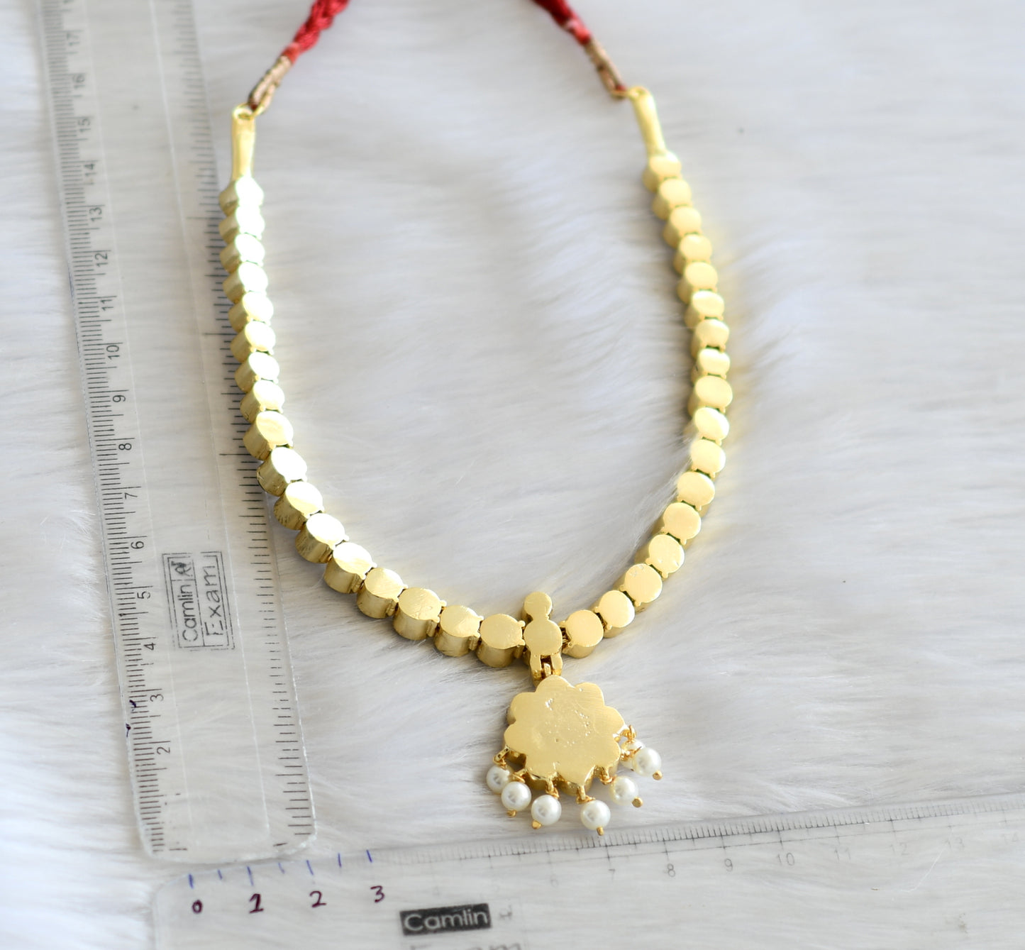 Gold tone semi precious kemp-blue attigai/necklace dj-15123