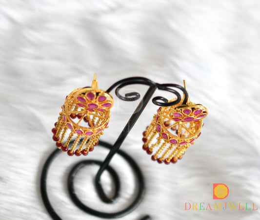 Gold tone ruby jhumkka/earrings dj-14833