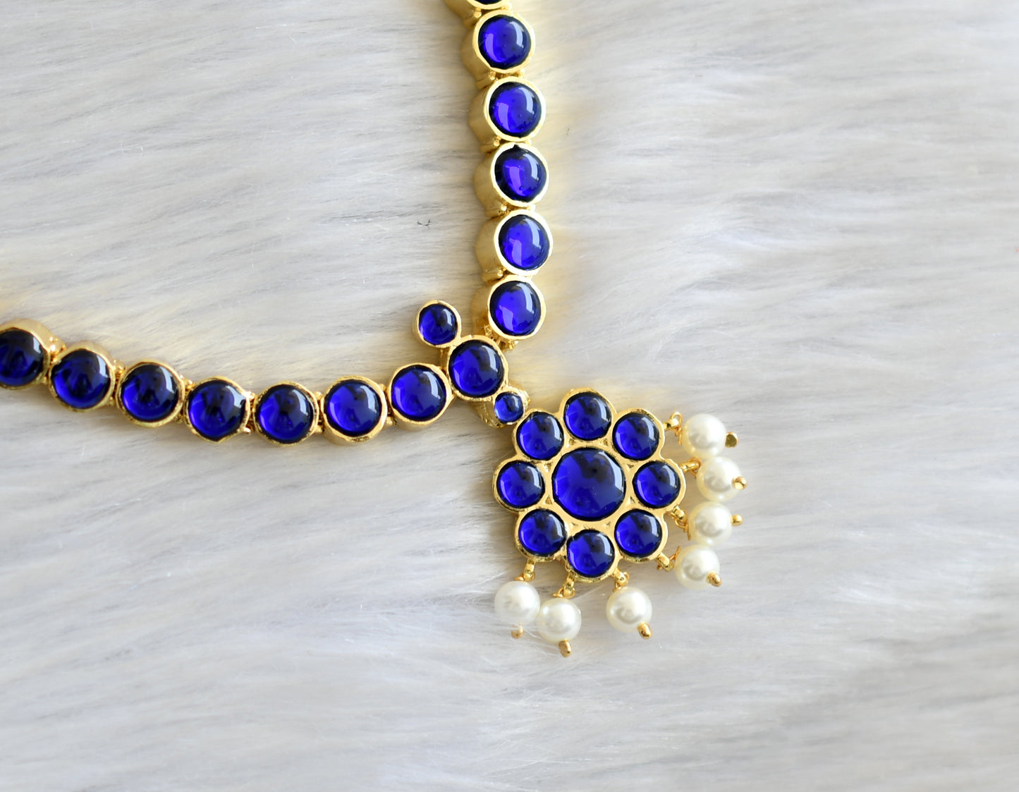 Gold tone semi precious kemp blue choker necklace dj-28086