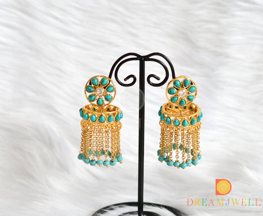 Gold tone sea green jhumkka/earrings dj-14831