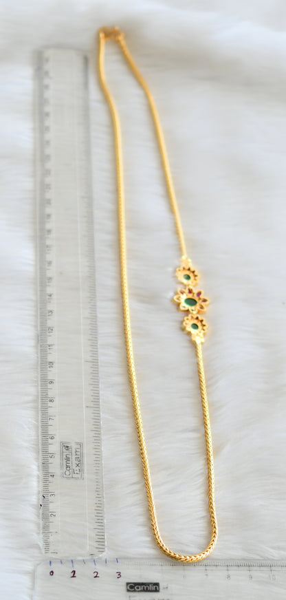 Gold tone kemp-green flower mugappu chain dj-30247