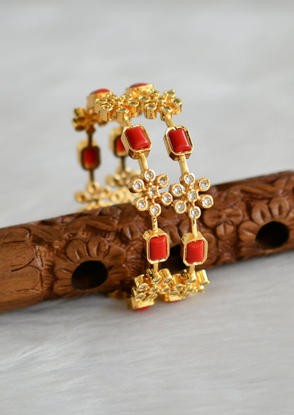 Gold tone coral white stone bangles(2.6) dj-40391