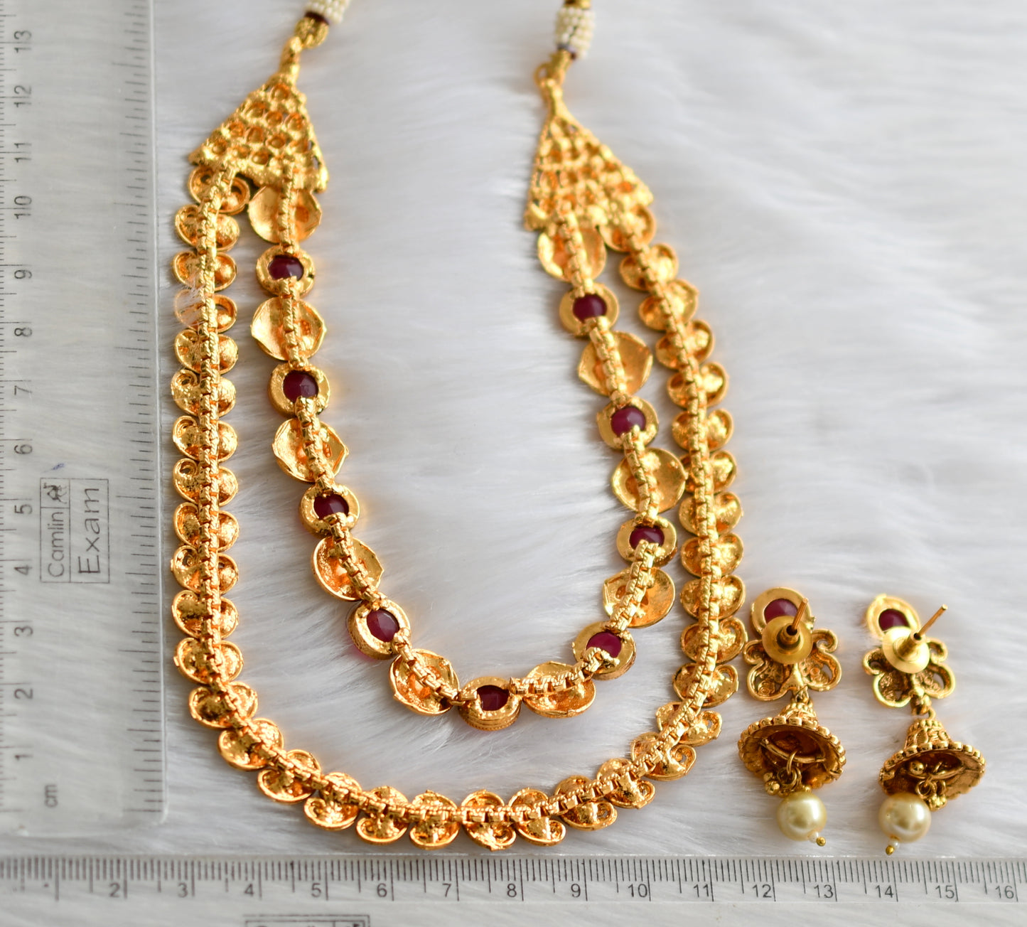Antique gold tone red mango double layer necklace set dj-39692