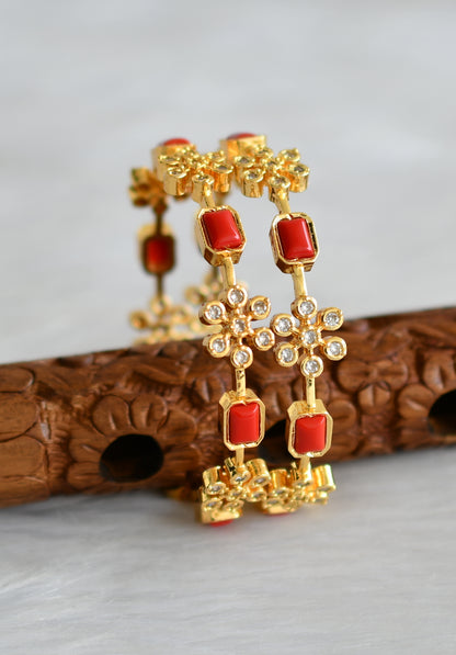 Gold tone coral white stone bangles(2.6) dj-40391