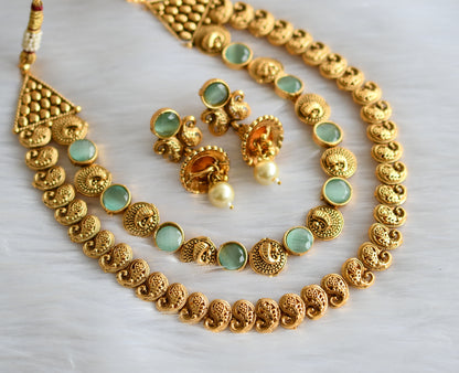Antique gold tone sea green mango double layer necklace set dj-39693
