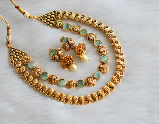 Antique gold tone sea green mango double layer necklace set dj-39693