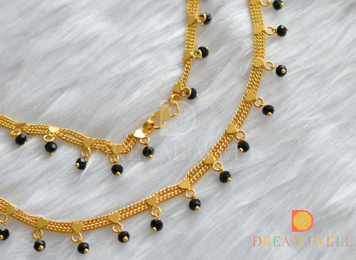 Gold tone black beads pair of Anklets dj-37437