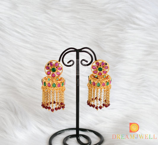 Gold tone ruby-emerald jhumkka/earrings dj-14840