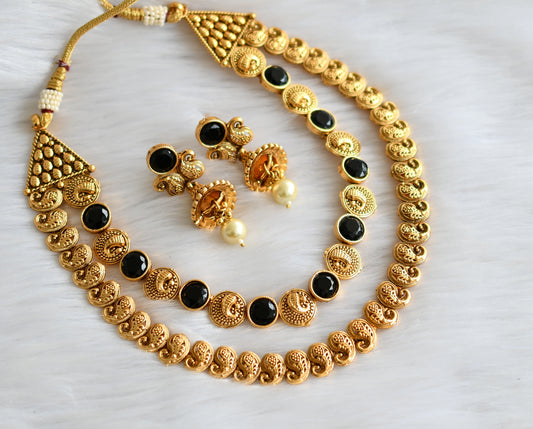 Antique gold tone black mango double layer necklace set dj-39694