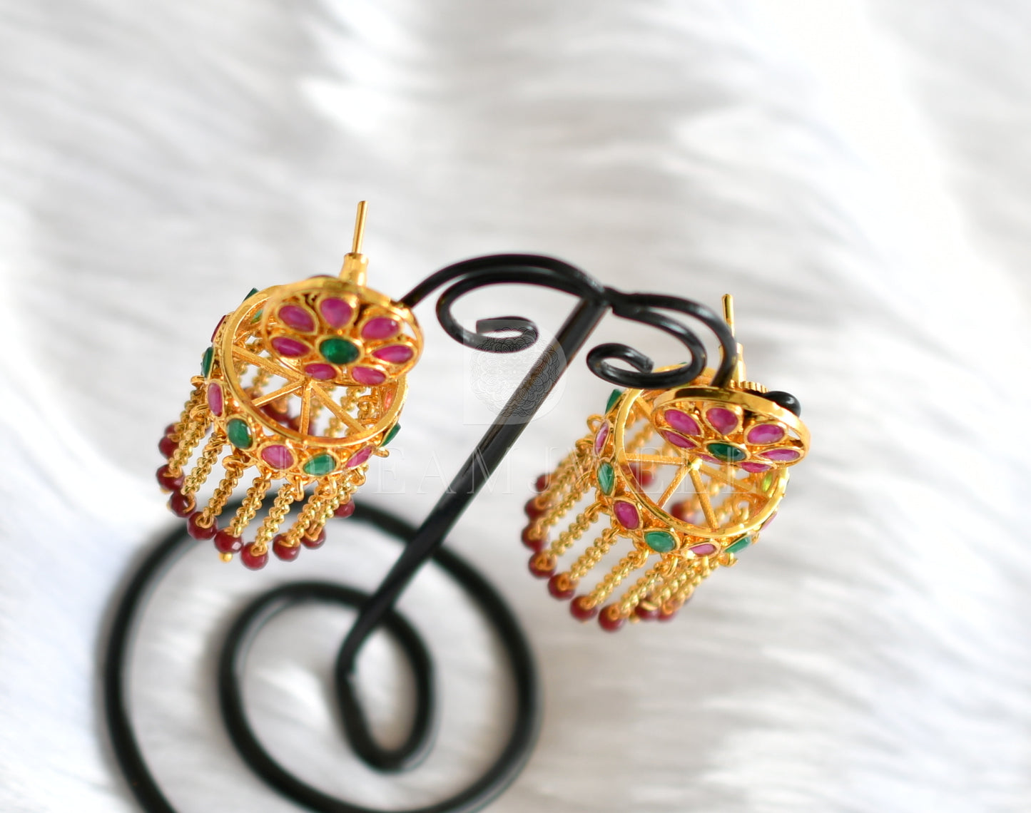 Gold tone ruby-emerald jhumkka/earrings dj-14840